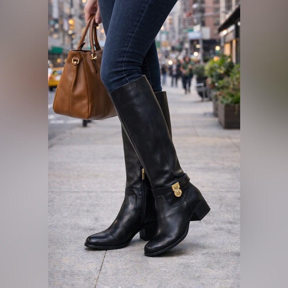 Michael Kors Black Leather Tall Riding Boots Size 7